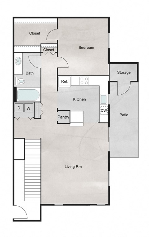 Floor plan for 1 bed, 1 bath, 828 sqft